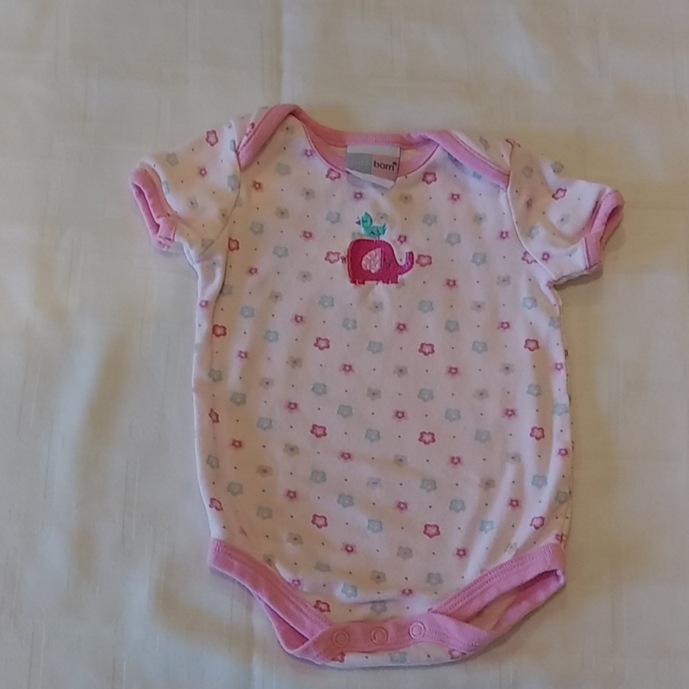 ✨4/$20 Just Born White Onesie With Pink Elephant